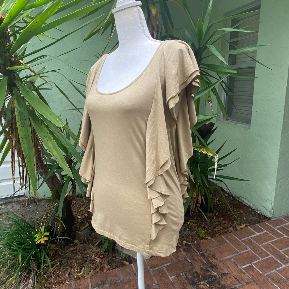 Ralph Lauren Camel Sleeveless Shirt Ruffle Sleeves